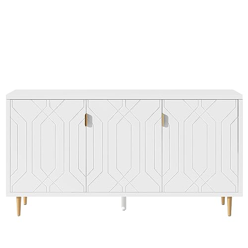 VilroCaz Modern 65'' Storage Sideboard Cabinet with Adjustable Shelves and Metal Legs, TV Stand for TV up to 70 inch, Center Console Table Sofa Table for Entryway Living Room Kitchen (A2-White)