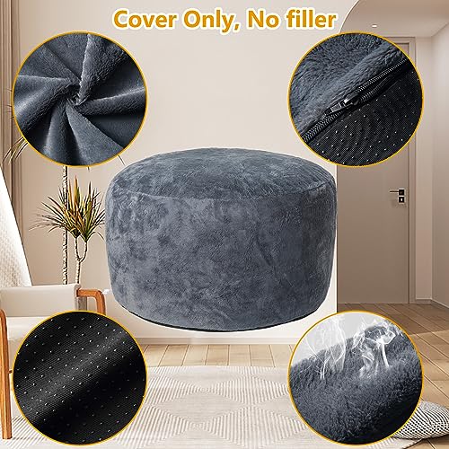 Bean Bag Chair Cover (No Filler), Big Round Soft Fluffy Faux Fur Beanbag Lazy Sofa Bed Cover, Adult Beanbag Chair Outside Cover, Grey, 4FT
