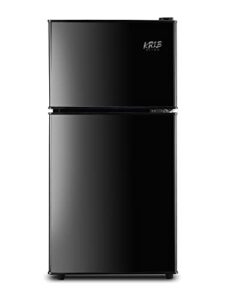krib bling refrigerator 3.5 cu.ft with freezer,vintage double door,lock fresh,7 level adjustable thermostat ct for dorm, bar, office,kitchen, apartment，black