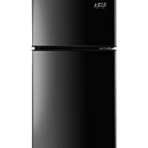 KRIB BLING Refrigerator 3.5 Cu.Ft with Freezer,Vintage Double Door,Lock Fresh,7 Level Adjustable Thermostat ct for Dorm, Bar, Office,Kitchen, Apartment，Black