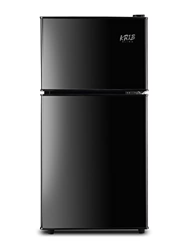 KRIB BLING Refrigerator 3.5 Cu.Ft with Freezer,Vintage Double Door,Lock Fresh,7 Level Adjustable Thermostat ct for Dorm, Bar, Office,Kitchen, Apartment，Black