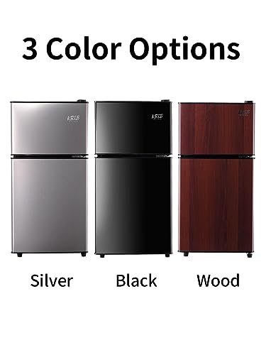 KRIB BLING Refrigerator 3.5 Cu.Ft with Freezer,Vintage Double Door,Lock Fresh,7 Level Adjustable Thermostat ct for Dorm, Bar, Office,Kitchen, Apartment，Black