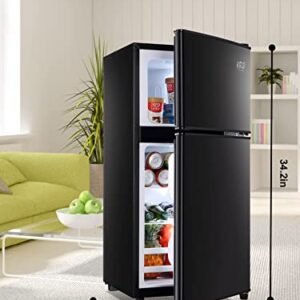 KRIB BLING Refrigerator 3.5 Cu.Ft with Freezer,Vintage Double Door,Lock Fresh,7 Level Adjustable Thermostat ct for Dorm, Bar, Office,Kitchen, Apartment，Black