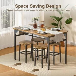 Qsun Dining Table Set for 4 People, 5-Piece Kitchen Table and Chairs Set, Retro Style Dining Table and Chairs for Small Apartment, Rustic Brown