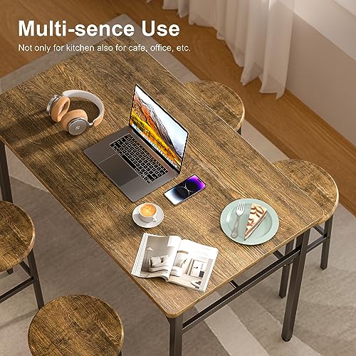 Qsun Dining Table Set for 4 People, 5-Piece Kitchen Table and Chairs Set, Retro Style Dining Table and Chairs for Small Apartment, Rustic Brown