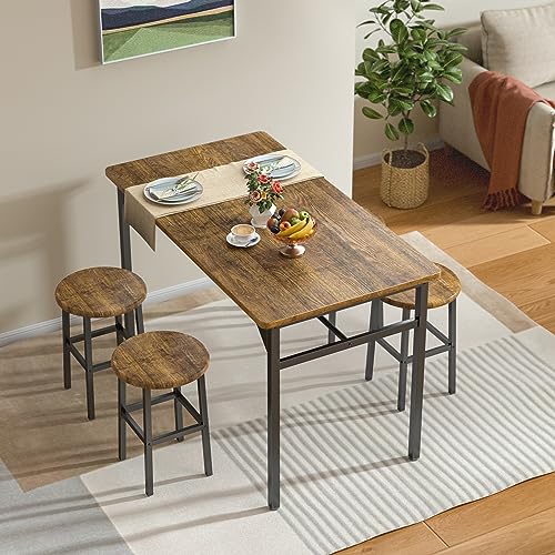 Qsun Dining Table Set for 4 People, 5-Piece Kitchen Table and Chairs Set, Retro Style Dining Table and Chairs for Small Apartment, Rustic Brown