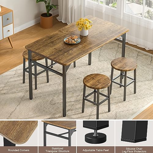 Qsun Dining Table Set for 4 People, 5-Piece Kitchen Table and Chairs Set, Retro Style Dining Table and Chairs for Small Apartment, Rustic Brown