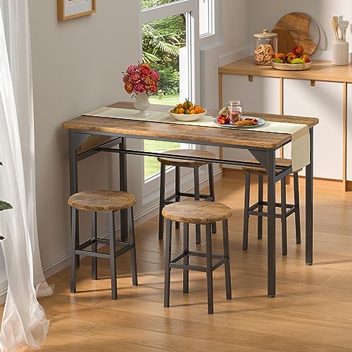 Qsun Dining Table Set for 4 People, 5-Piece Kitchen Table and Chairs Set, Retro Style Dining Table and Chairs for Small Apartment, Rustic Brown