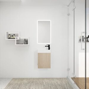 SZUBEE 16" Bathroom Cabinet Vanity with Ceramic Basin and Soft Close Doors, Plain Light Oak