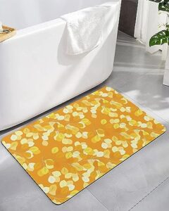 orange yellow leaves bath mat for tub,non slip bathroom floor runner rug quick dry & absorbent diatomaceous earth shower sink kitchen living room washable doormat,minimalist natural tree leaf 16"x24"