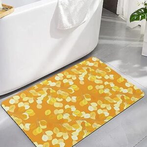 Orange Yellow Leaves Bath Mat for Tub,Non Slip Bathroom Floor Runner Rug Quick Dry & Absorbent Diatomaceous Earth Shower Sink Kitchen Living Room Washable Doormat,Minimalist Natural Tree Leaf 16"x24"
