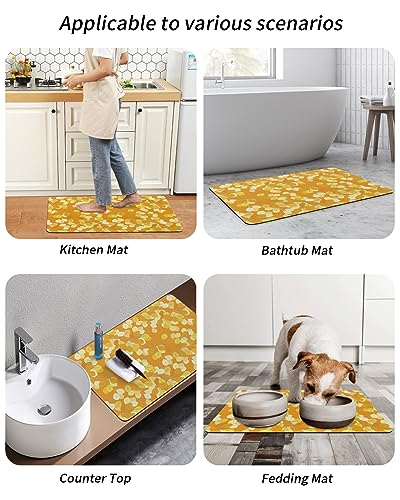 Orange Yellow Leaves Bath Mat for Tub,Non Slip Bathroom Floor Runner Rug Quick Dry & Absorbent Diatomaceous Earth Shower Sink Kitchen Living Room Washable Doormat,Minimalist Natural Tree Leaf 16"x24"
