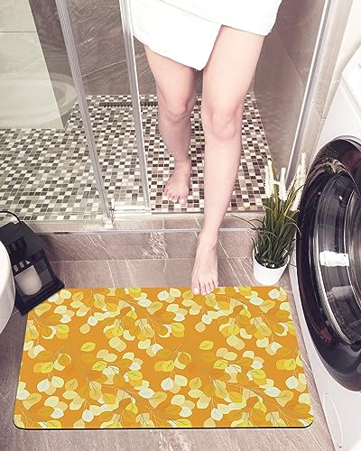 Orange Yellow Leaves Bath Mat for Tub,Non Slip Bathroom Floor Runner Rug Quick Dry & Absorbent Diatomaceous Earth Shower Sink Kitchen Living Room Washable Doormat,Minimalist Natural Tree Leaf 16"x24"