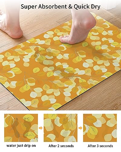 Orange Yellow Leaves Bath Mat for Tub,Non Slip Bathroom Floor Runner Rug Quick Dry & Absorbent Diatomaceous Earth Shower Sink Kitchen Living Room Washable Doormat,Minimalist Natural Tree Leaf 16"x24"