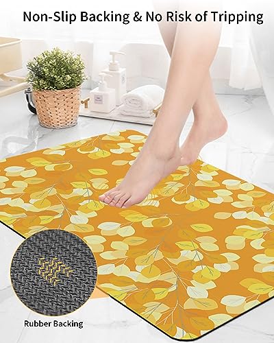 Orange Yellow Leaves Bath Mat for Tub,Non Slip Bathroom Floor Runner Rug Quick Dry & Absorbent Diatomaceous Earth Shower Sink Kitchen Living Room Washable Doormat,Minimalist Natural Tree Leaf 16"x24"