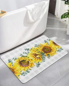 sunflower eucalyptus bath mat for tub,non slip bathroom floor runner rug quick dry & absorbent diatomaceous earth shower sink kitchen living room washable doormat,farmhouse buffalo plaid grey 24"x36"