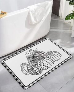 black and white bath mat for tub,non slip bathroom floor runner rug quick dry & absorbent diatomaceous earth kitchen room shower sink washable doormat,thanksgiving pumpkin boho polka dot plaid 18"x30"