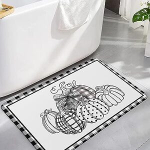 Black and White Bath Mat for Tub,Non Slip Bathroom Floor Runner Rug Quick Dry & Absorbent Diatomaceous Earth Kitchen Room Shower Sink Washable Doormat,Thanksgiving Pumpkin Boho Polka Dot Plaid 18"x30"