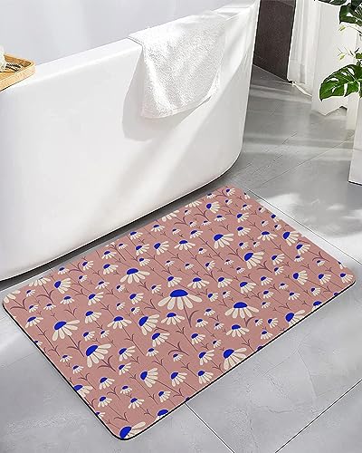 Minimalist Flower Bath Mat for Tub,Non Slip Bathroom Floor Runner Rug Quick Dry & Absorbent Diatomaceous Earth Shower Sink Kitchen Living Room Washable Doormat,Spring Summer Watercolor Floral 16"x24"