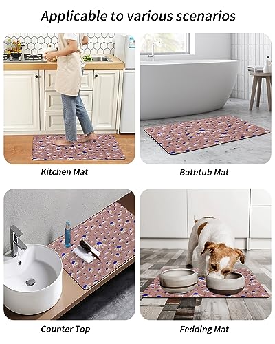 Minimalist Flower Bath Mat for Tub,Non Slip Bathroom Floor Runner Rug Quick Dry & Absorbent Diatomaceous Earth Shower Sink Kitchen Living Room Washable Doormat,Spring Summer Watercolor Floral 16"x24"