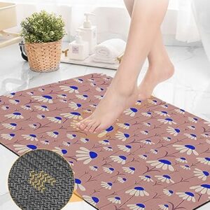 Minimalist Flower Bath Mat for Tub,Non Slip Bathroom Floor Runner Rug Quick Dry & Absorbent Diatomaceous Earth Shower Sink Kitchen Living Room Washable Doormat,Spring Summer Watercolor Floral 16"x24"