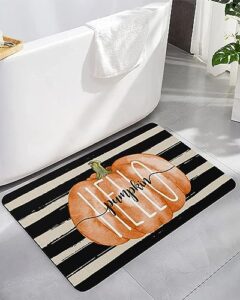 stripes pumpkins bath mat for tub,non slip bathroom floor runner rug quick dry & absorbent diatomaceous earth kitchen room shower sink washable doormat,thanksgiving fall black white geometry 16"x24"