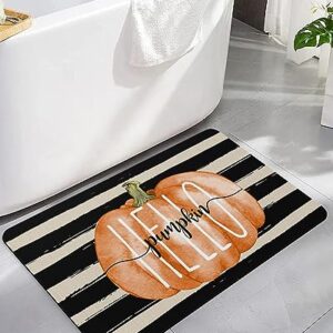 Stripes Pumpkins Bath Mat for Tub,Non Slip Bathroom Floor Runner Rug Quick Dry & Absorbent Diatomaceous Earth Kitchen Room Shower Sink Washable Doormat,Thanksgiving Fall Black White Geometry 16"x24"