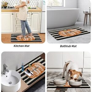 Stripes Pumpkins Bath Mat for Tub,Non Slip Bathroom Floor Runner Rug Quick Dry & Absorbent Diatomaceous Earth Kitchen Room Shower Sink Washable Doormat,Thanksgiving Fall Black White Geometry 16"x24"