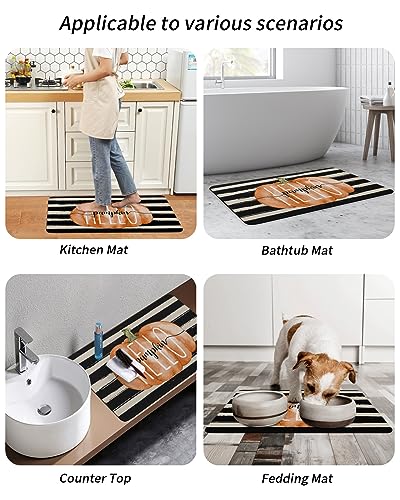 Stripes Pumpkins Bath Mat for Tub,Non Slip Bathroom Floor Runner Rug Quick Dry & Absorbent Diatomaceous Earth Kitchen Room Shower Sink Washable Doormat,Thanksgiving Fall Black White Geometry 16"x24"