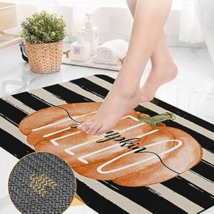 Stripes Pumpkins Bath Mat for Tub,Non Slip Bathroom Floor Runner Rug Quick Dry & Absorbent Diatomaceous Earth Kitchen Room Shower Sink Washable Doormat,Thanksgiving Fall Black White Geometry 16"x24"