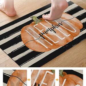 Stripes Pumpkins Bath Mat for Tub,Non Slip Bathroom Floor Runner Rug Quick Dry & Absorbent Diatomaceous Earth Kitchen Room Shower Sink Washable Doormat,Thanksgiving Fall Black White Geometry 16"x24"