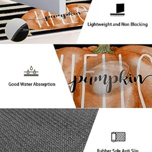 Stripes Pumpkins Bath Mat for Tub,Non Slip Bathroom Floor Runner Rug Quick Dry & Absorbent Diatomaceous Earth Kitchen Room Shower Sink Washable Doormat,Thanksgiving Fall Black White Geometry 16"x24"