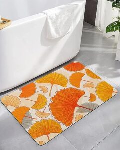 fall leaves bath mat for tub,non slip bathroom floor runner rug quick dry & absorbent diatomaceous earth kitchen room shower sink washable doormat,retro middle century orange yellow leaf 18"x30"