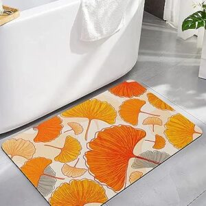 Fall Leaves Bath Mat for Tub,Non Slip Bathroom Floor Runner Rug Quick Dry & Absorbent Diatomaceous Earth Kitchen Room Shower Sink Washable Doormat,Retro Middle Century Orange Yellow Leaf 18"x30"