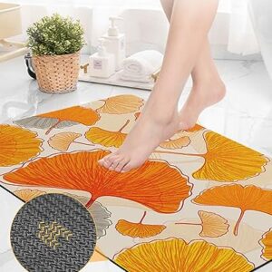 Fall Leaves Bath Mat for Tub,Non Slip Bathroom Floor Runner Rug Quick Dry & Absorbent Diatomaceous Earth Kitchen Room Shower Sink Washable Doormat,Retro Middle Century Orange Yellow Leaf 18"x30"