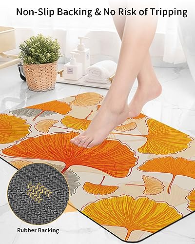 Fall Leaves Bath Mat for Tub,Non Slip Bathroom Floor Runner Rug Quick Dry & Absorbent Diatomaceous Earth Kitchen Room Shower Sink Washable Doormat,Retro Middle Century Orange Yellow Leaf 18"x30"