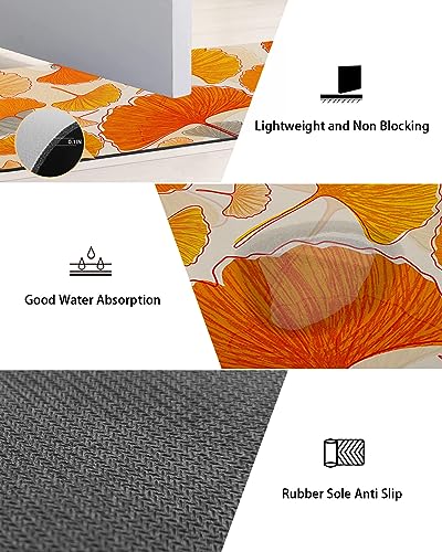 Fall Leaves Bath Mat for Tub,Non Slip Bathroom Floor Runner Rug Quick Dry & Absorbent Diatomaceous Earth Kitchen Room Shower Sink Washable Doormat,Retro Middle Century Orange Yellow Leaf 18"x30"