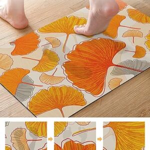 Fall Leaves Bath Mat for Tub,Non Slip Bathroom Floor Runner Rug Quick Dry & Absorbent Diatomaceous Earth Kitchen Room Shower Sink Washable Doormat,Retro Middle Century Orange Yellow Leaf 18"x30"