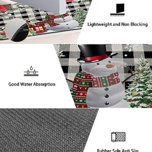 Christmas Snowman Bath Mat for Tub,Non Slip Bathroom Floor Runner Rug Quick Dry & Absorbent Diatomaceous Earth Shower Sink Washable Doormat,Black Grey Farmhouse Plaid Poinsettia Eucalyptus 16"x24"