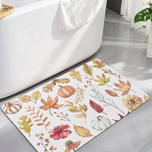 Pumpkin Leaves Bath Mat for Tub,Non Slip Bathroom Floor Runner Rug Quick Dry & Absorbent Diatomaceous Earth Shower Sink Kitchen Living Room Washable Doormat,Retro Fall Wildflower Plant Leaves 16"x24"