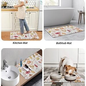 Pumpkin Leaves Bath Mat for Tub,Non Slip Bathroom Floor Runner Rug Quick Dry & Absorbent Diatomaceous Earth Shower Sink Kitchen Living Room Washable Doormat,Retro Fall Wildflower Plant Leaves 16"x24"