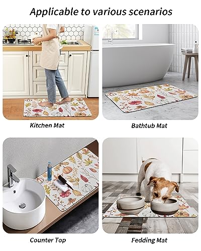 Pumpkin Leaves Bath Mat for Tub,Non Slip Bathroom Floor Runner Rug Quick Dry & Absorbent Diatomaceous Earth Shower Sink Kitchen Living Room Washable Doormat,Retro Fall Wildflower Plant Leaves 16"x24"