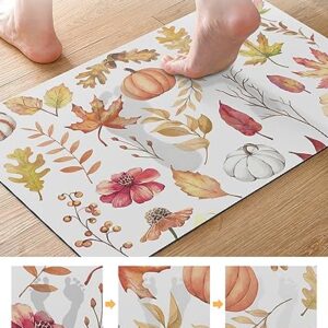 Pumpkin Leaves Bath Mat for Tub,Non Slip Bathroom Floor Runner Rug Quick Dry & Absorbent Diatomaceous Earth Shower Sink Kitchen Living Room Washable Doormat,Retro Fall Wildflower Plant Leaves 16"x24"