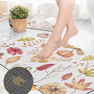 Pumpkin Leaves Bath Mat for Tub,Non Slip Bathroom Floor Runner Rug Quick Dry & Absorbent Diatomaceous Earth Shower Sink Kitchen Living Room Washable Doormat,Retro Fall Wildflower Plant Leaves 16"x24"