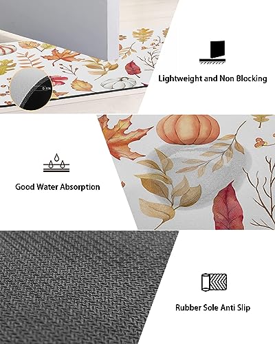 Pumpkin Leaves Bath Mat for Tub,Non Slip Bathroom Floor Runner Rug Quick Dry & Absorbent Diatomaceous Earth Shower Sink Kitchen Living Room Washable Doormat,Retro Fall Wildflower Plant Leaves 16"x24"