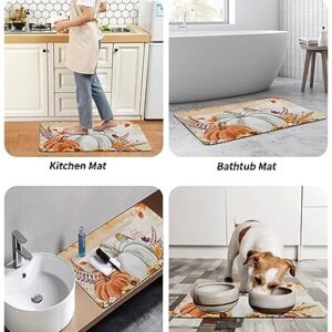 Thanksgiving Bath Mat for Tub,Non Slip Bathroom Floor Runner Rug Quick Dry & Absorbent Diatomaceous Earth Kitchen Shower Sink Washable Doormat,Fall Pumpkins Autumn Fall Leaves Oil Painting 16"x24"