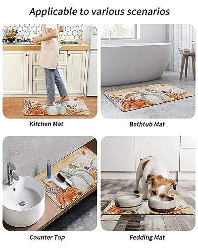 Thanksgiving Bath Mat for Tub,Non Slip Bathroom Floor Runner Rug Quick Dry & Absorbent Diatomaceous Earth Kitchen Shower Sink Washable Doormat,Fall Pumpkins Autumn Fall Leaves Oil Painting 16"x24"