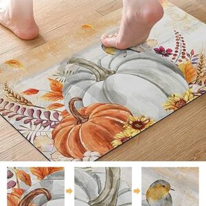 Thanksgiving Bath Mat for Tub,Non Slip Bathroom Floor Runner Rug Quick Dry & Absorbent Diatomaceous Earth Kitchen Shower Sink Washable Doormat,Fall Pumpkins Autumn Fall Leaves Oil Painting 16"x24"