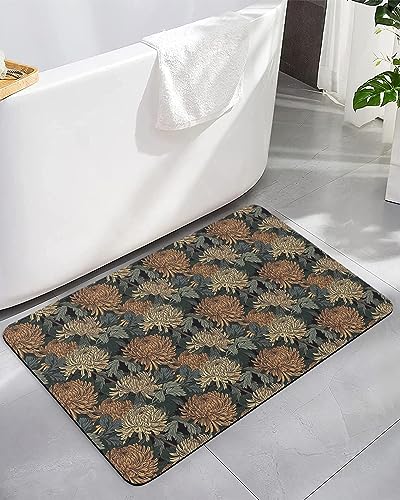 Dahlia Flower Bath Mat for Tub,Non Slip Bathroom Floor Runner Rug Quick Dry & Absorbent Diatomaceous Earth Kitchen Room Shower Sink Washable Doormat,Country Farmhouse Chrysanthemum Floral 16"x24"