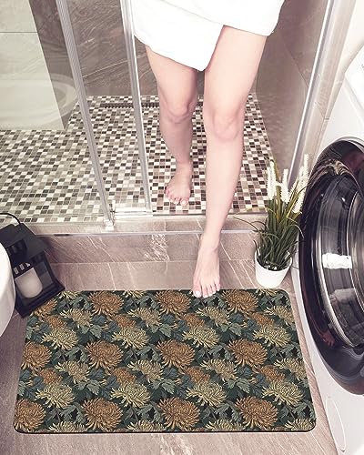 Dahlia Flower Bath Mat for Tub,Non Slip Bathroom Floor Runner Rug Quick Dry & Absorbent Diatomaceous Earth Kitchen Room Shower Sink Washable Doormat,Country Farmhouse Chrysanthemum Floral 16"x24"